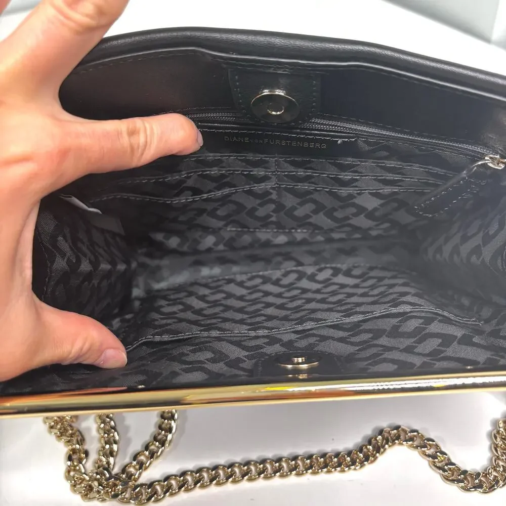 DVF Soirée Tuxedo Bag Black Leather, Suede Gold Chain